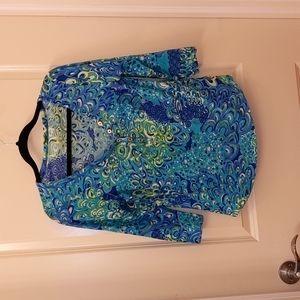 Lilly Pulitzer Green and Blue Blouse with Vibrant Pattern